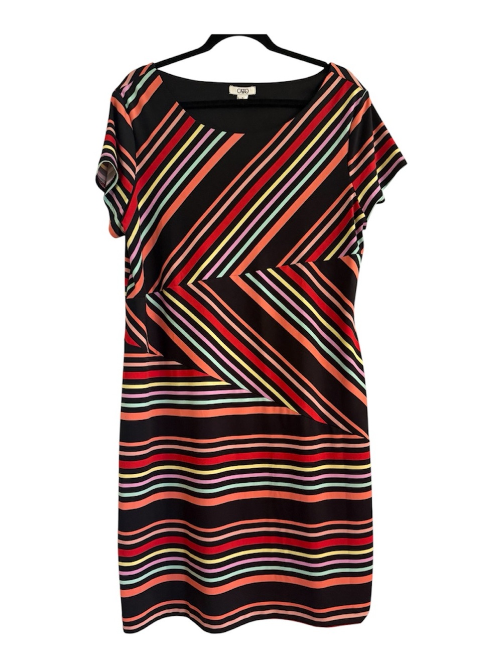 Cato Black Multicolor Diagonal Stripe Dress